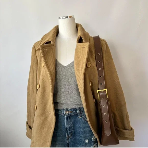 Express Design Studio Wool Blend double-breasted Peacoat Medium - Picture 4 of 8